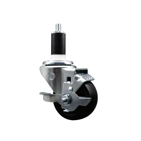 Service Caster 3'' SS Soft Rubber Swivel 1-3/8'' Expanding Stem Caster with Brake SCC-SSEX20S314-SRS-TLB-138